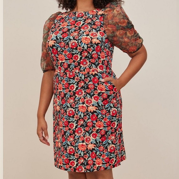 NWT! Torrid Scuba crepe High Neck Puff Sleeve Dress Size: 20 - Picture 1 of 4